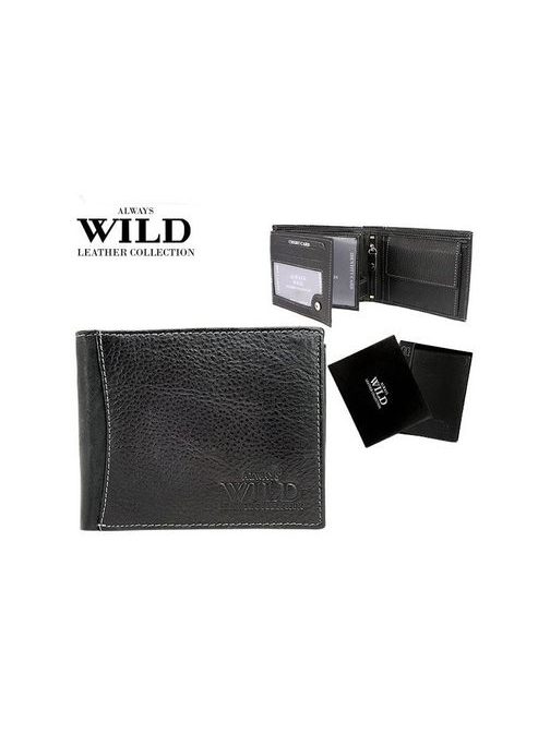 Kožená čierna peňaženka s trendy prešitím