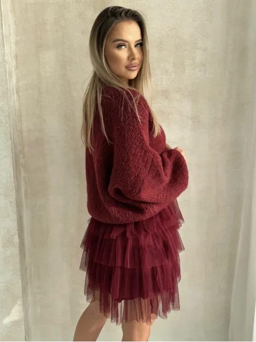 Módna bordová mini sukňa GLR017