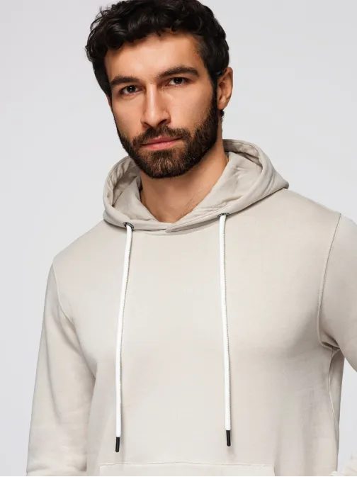 Módna béžová mikina s kapucňou SSBN-0270