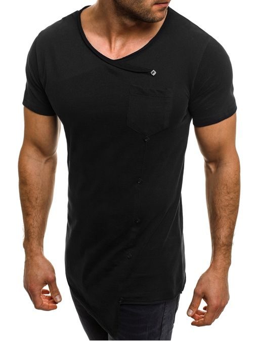 Čierne bavlnené tričko s okrasnými gombíkmi ATHLETIC 1122AT
