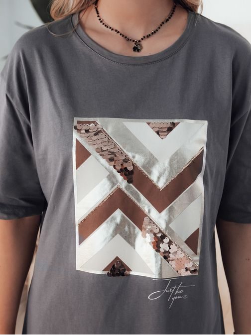 Módne dámske hnedé tričko s potlačou Pimat