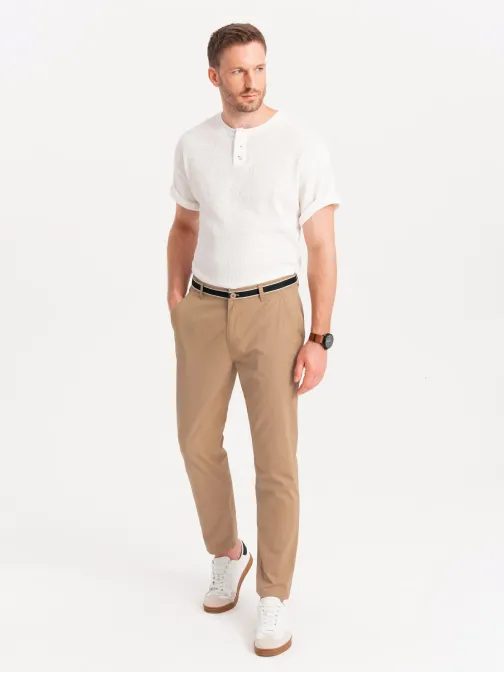 Pieskové chinos nohavice s ozdobným pásom V5 PACP-0118
