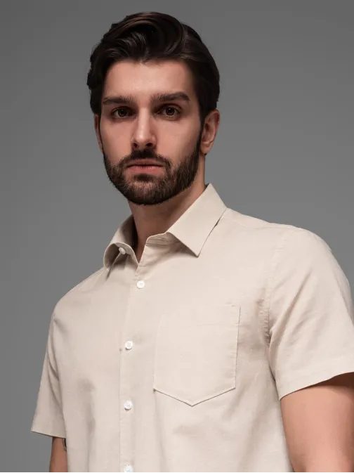 Ležérna béžová pánska košeľa V4 shss-0167