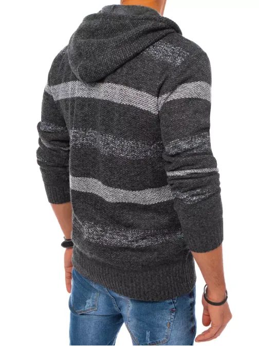 Originálny tmavo-šedý sveter s kapucňou