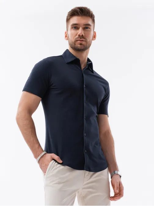 Trendy tmavo modrá košeľa V2 SHSS-0100