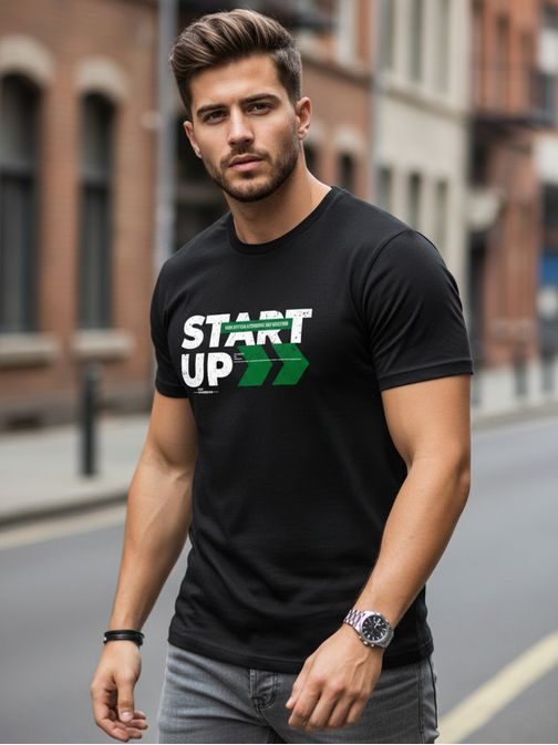 Čierne pánske tričko s nápisom START UP