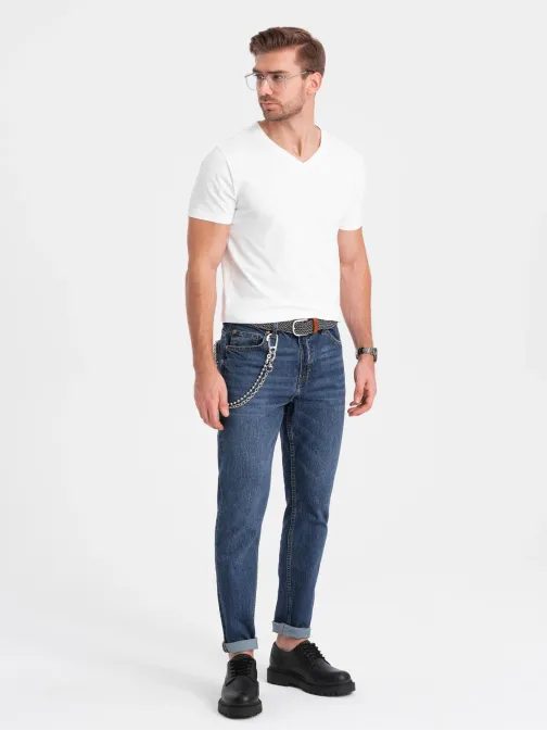 Trojbalenie bielych bavlnených tričiek s V výstrihom a s logom Z100-V2