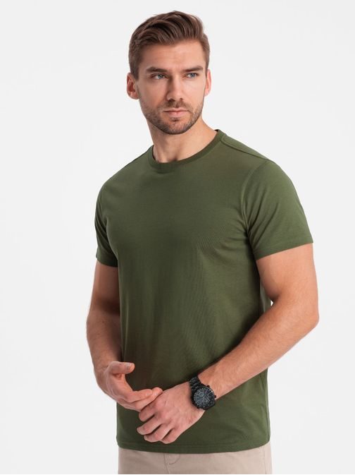 Bavlnené klasické olivové tričko s krátkym rukávom V4 TSBS-0146