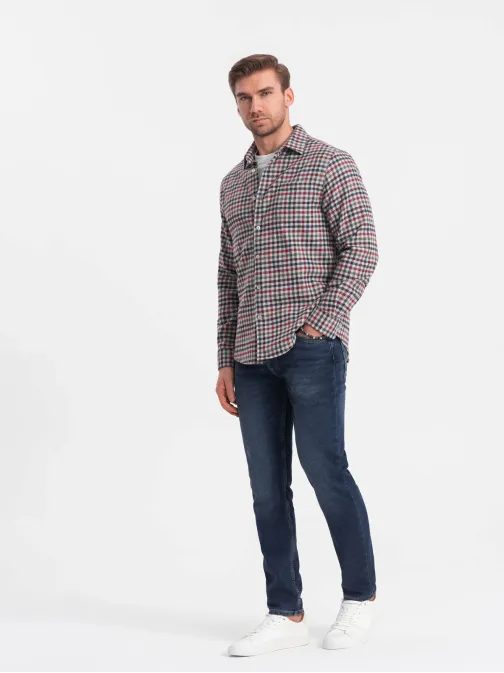 Originálna flanelová károvaná granátovo červená košeľa V3 SHCS-0150