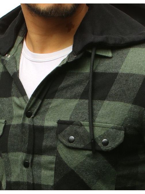Zeleno-čierna kockovaná košeľa s kapucňou