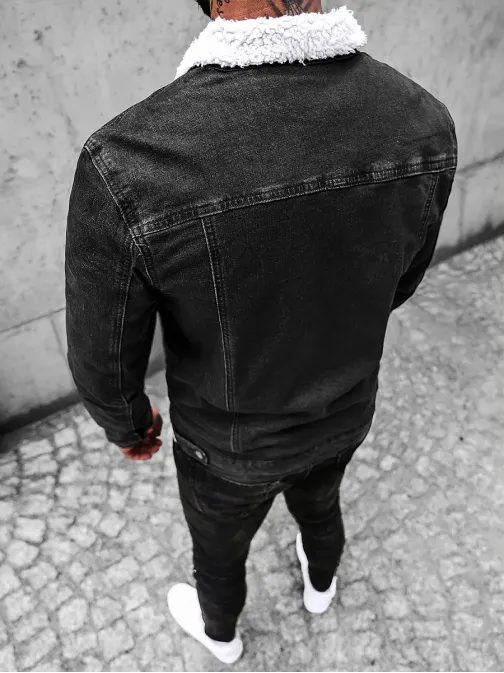 Trendy čierna rifľová bunda s kožušinou NB/MJ517N