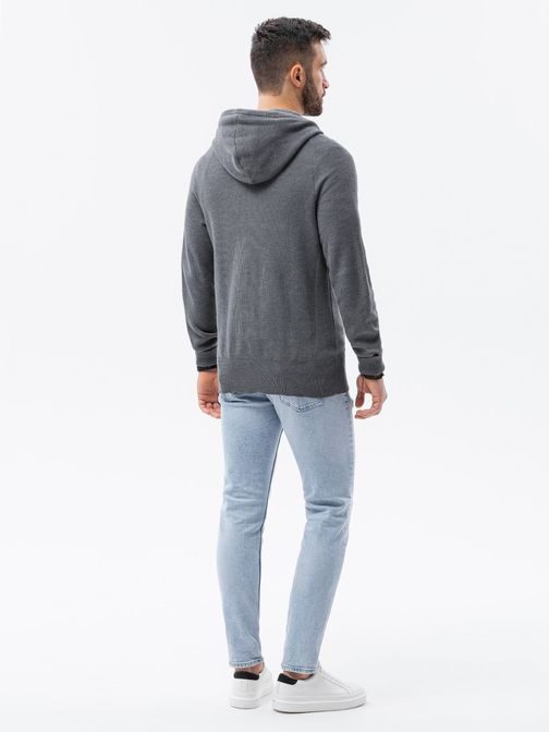 Trendový sveter na zips v tmavošedej farbe E186