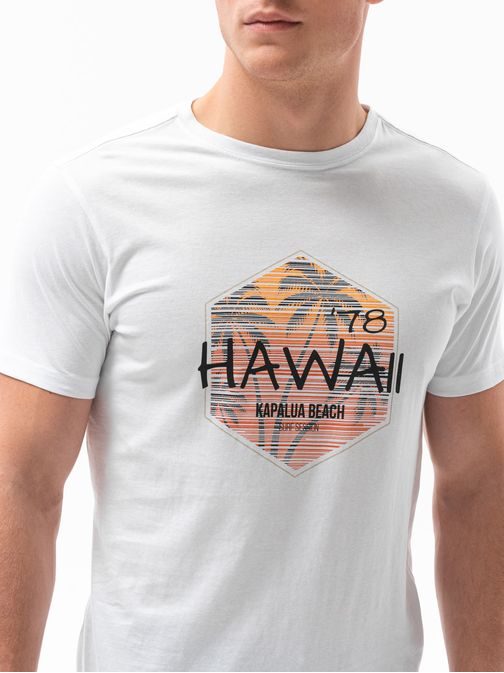 Moderné biele tričko na leto Hawaii S1434 V-17A