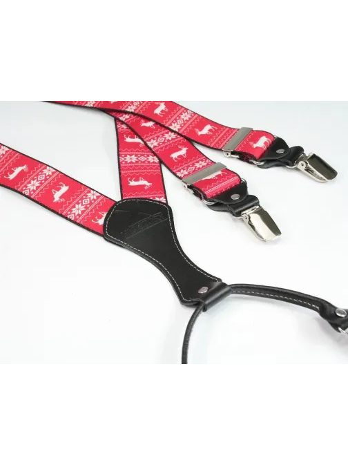 Červené pánske traky s vianočným motívom