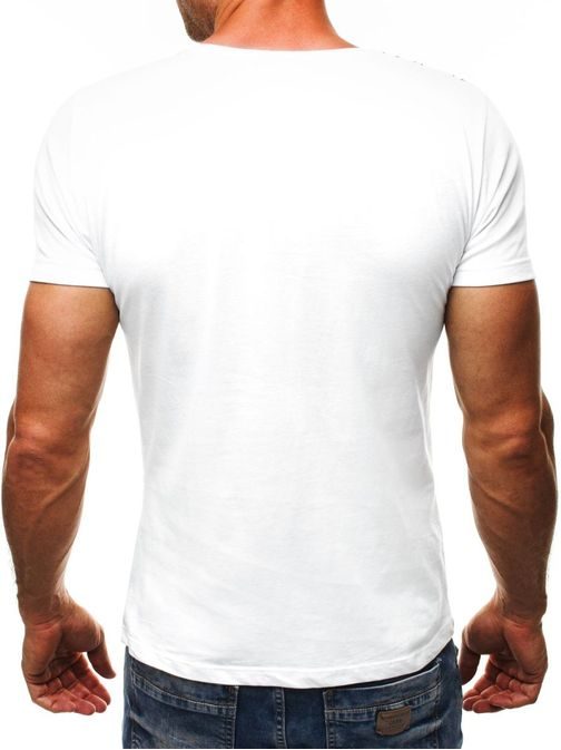 Biele pánske tričko so zaujímavou potlačou BREEZY 9055