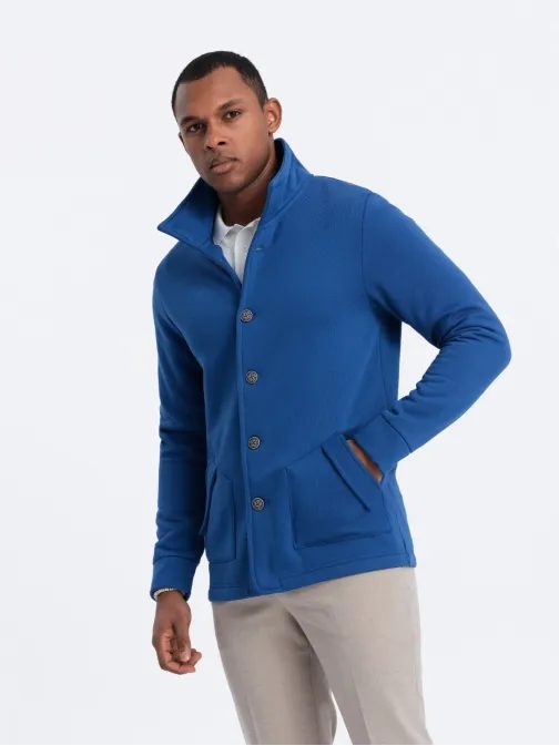 Módna modrá mikina na gombíky V1 SSZP-0171