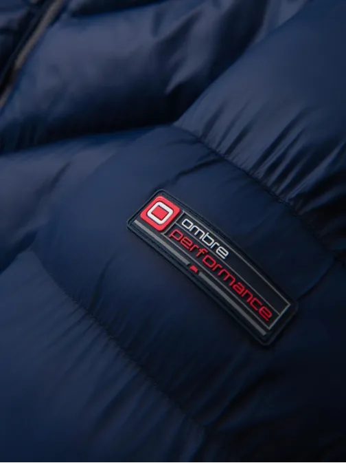 Lesklá  tmavomodrá prešívaná bunda V2 JAHP-0303