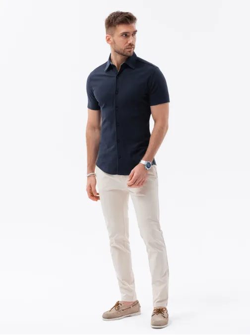 Trendy tmavo modrá košeľa V2 SHSS-0100