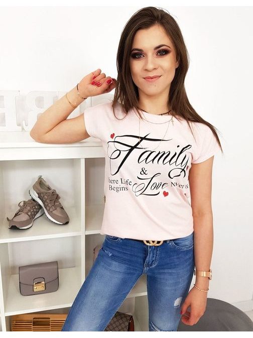 Moderné dámske tričko s nápisom FAMILY v ružovej farbe
