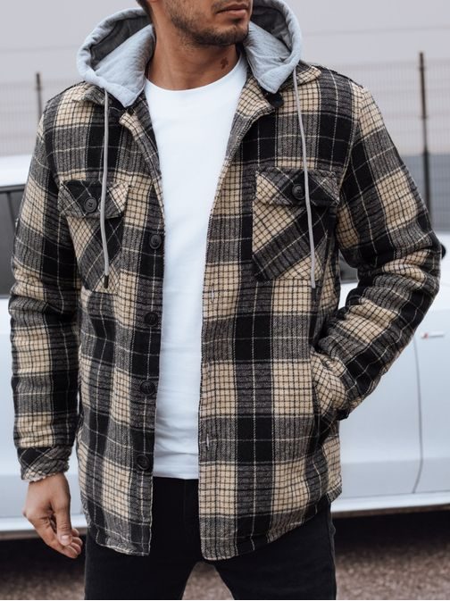 Béžová károvaná prechodná bunda