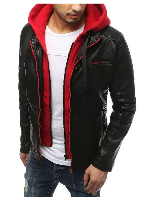 Kombinovaná čierno - červená koženková bunda