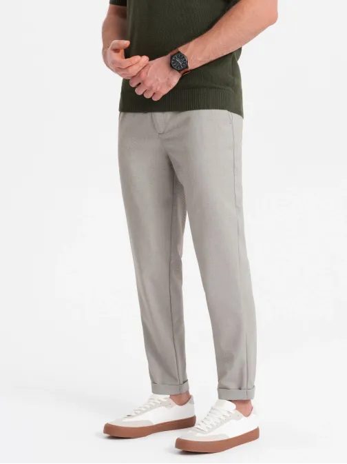 Trendy svetlo šedé chinos nohavice s elastickým pásom V1 PACP-0157