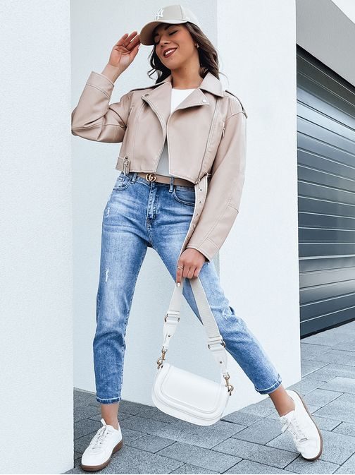 Moderná dámska béžová koženková bunda Baden