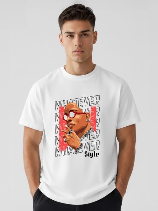 Voľné biele tričko s modernou ilustráciou a nápisom