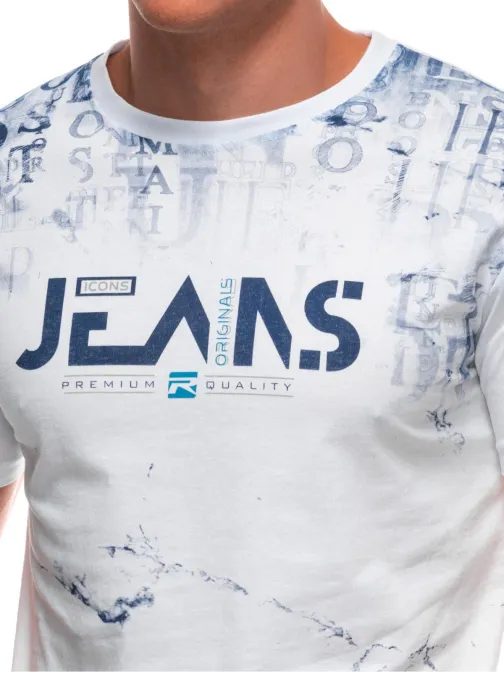 Módne biele tričko s nápisom Jeans S2034