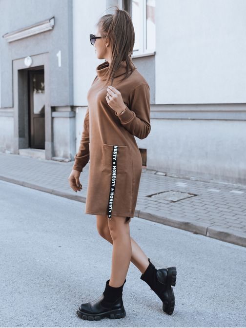 Dámske módne šaty Honesty v kamelovej farbe