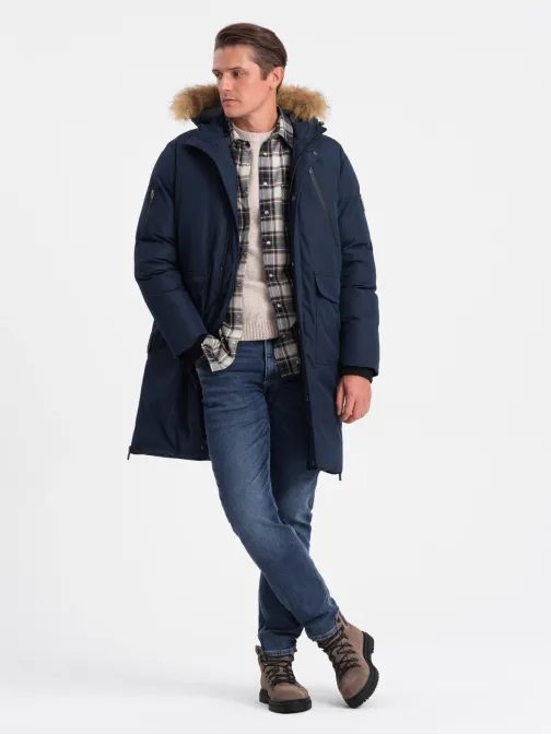 Zimná originálna tmavomodrá prešívaná parka V1 JALJ-0148