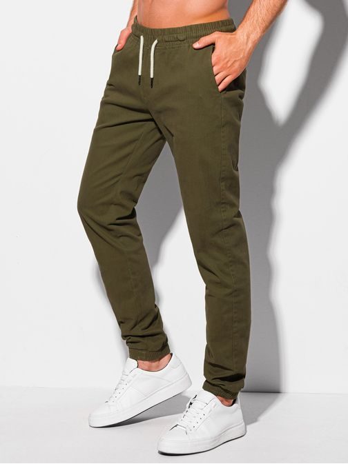 Pohodlné khaki jogger nohavice P1091