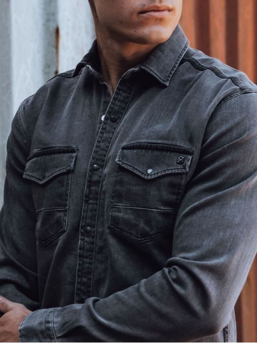 Jeansová pánska košeľa tmavošedej farby