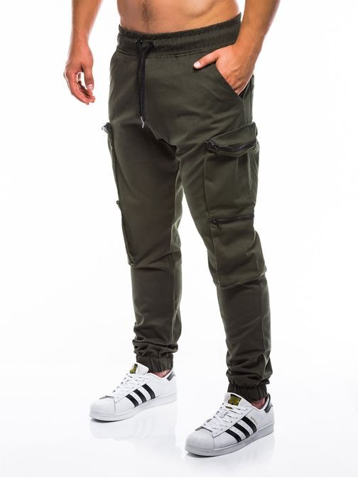 Bavlnené joggery v khaki farbe p706