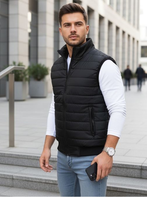 Čierna štýlová vesta bez kapucne