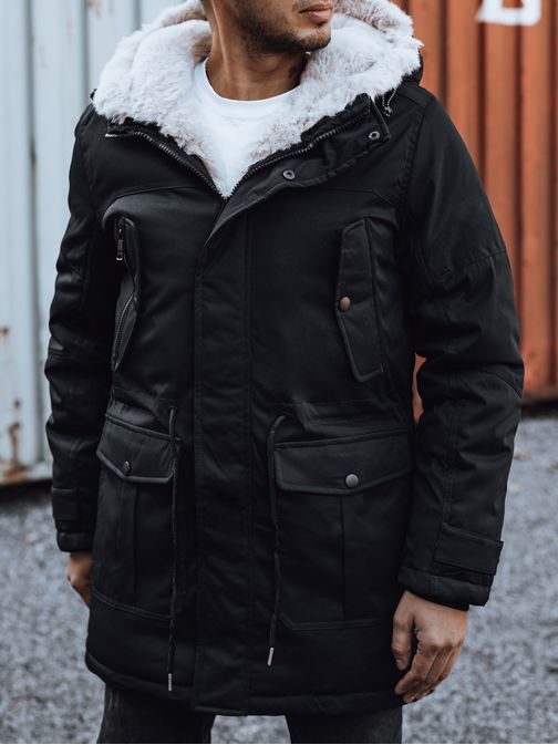 Hrejivá čierna pánska dlhá bunda