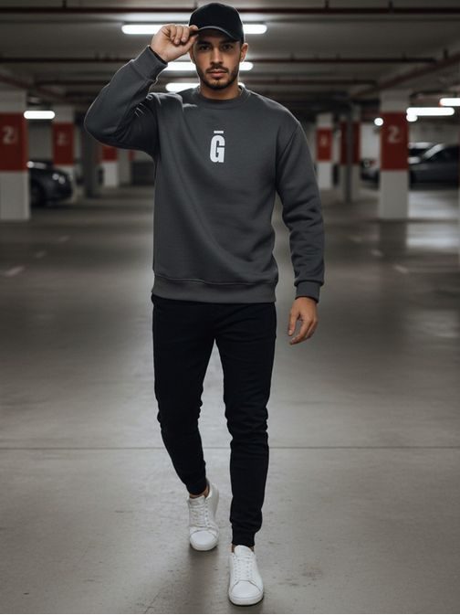 Grafitová pánska mikina bez kapucne s nápisom