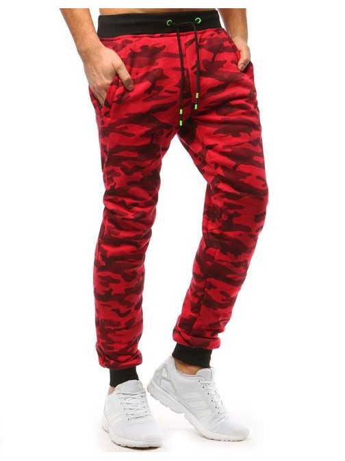 Červené maskáčové tepláky s potlačou