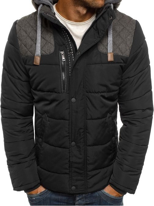 Pánska čierna zimná bunda so záplatami J.BOYZ X1039K