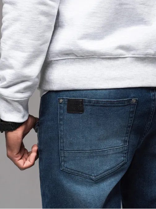 Trendy modré rifľové joggery s ozdobnými prvkami V1 PADJ-0243