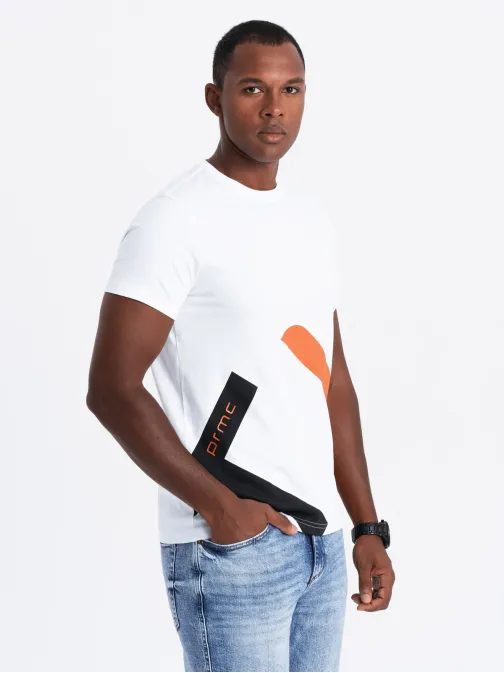 Biele bavlnené tričko s jedinečnou potlačou  V2 TSPT-0219