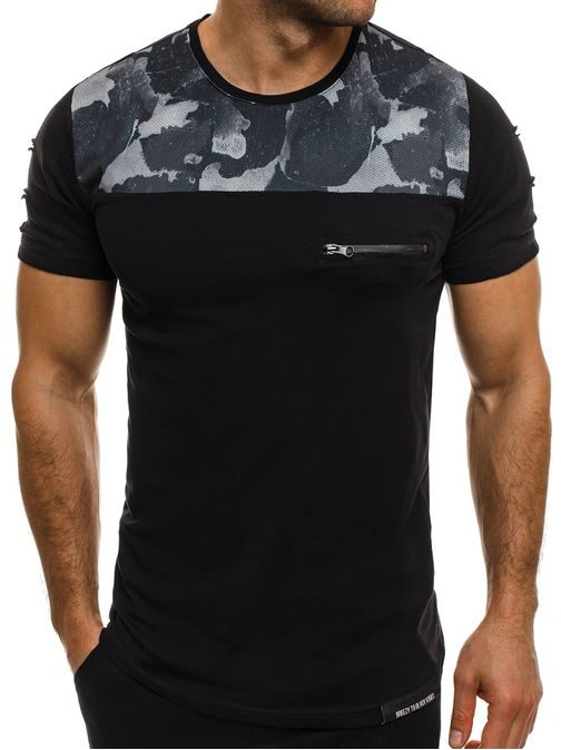 Detailne spracované čierne tričko s krátkym rukávom BREEZY 500BT