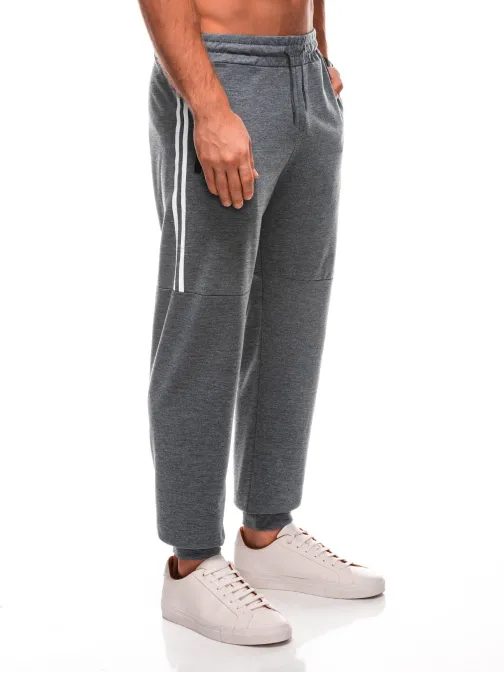 Šedé športové tepláky s trendy nápisom P1507