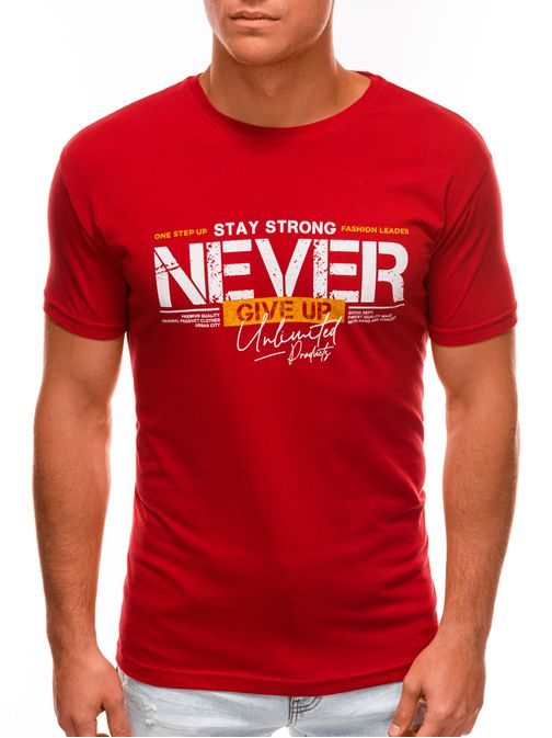 Červené tričko s potlačou Never Give Up S1488