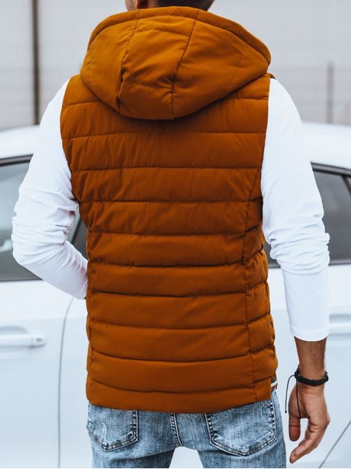 Trendová pánska kamelová vesta s kapucňou