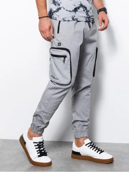 Trendové jogger nohavice v šedej farbe P960