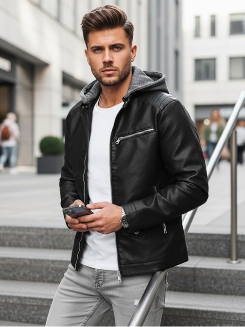 Štýlová koženková čierna bunda