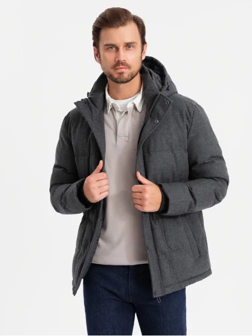 Nadčasová prešívaná čierna pánska bunda V2 JAHP-0203