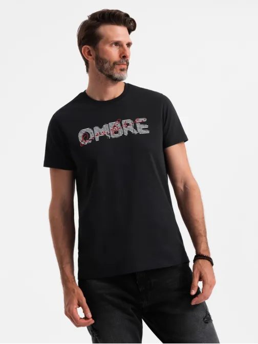 Trendy čierne bavlnené tričko s nápisom V2 TSPT-0211