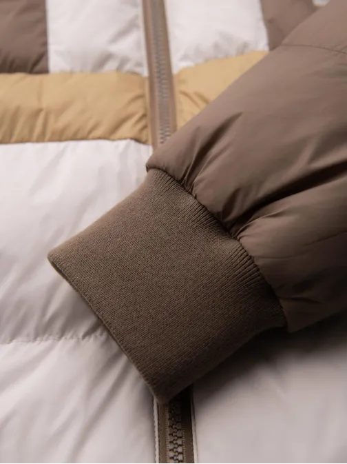 Béžovo-biela prešívaná retro bunda V2 JALP-0296